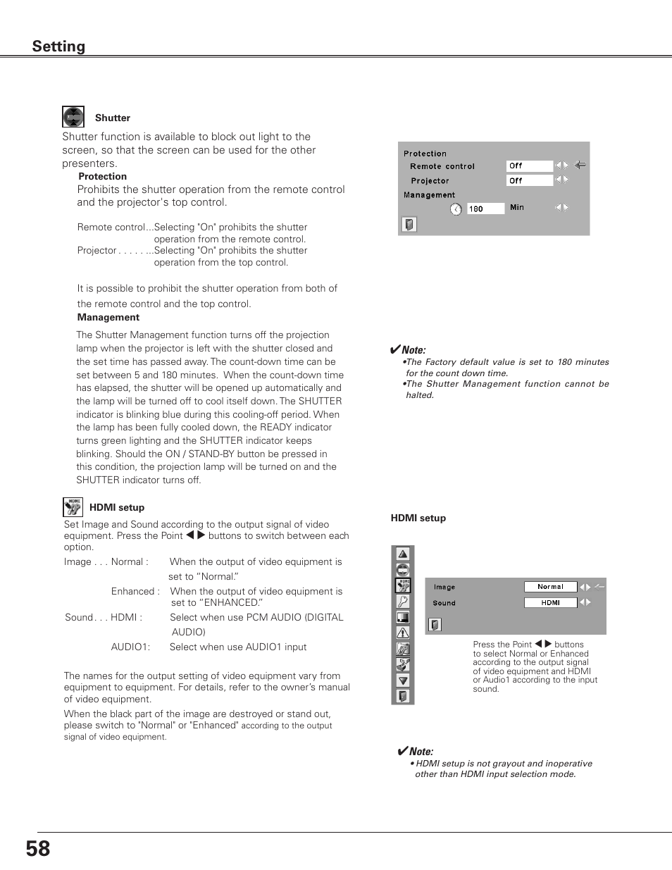 Setting | Sanyo PLC WTC500L User Manual | Page 58 / 89