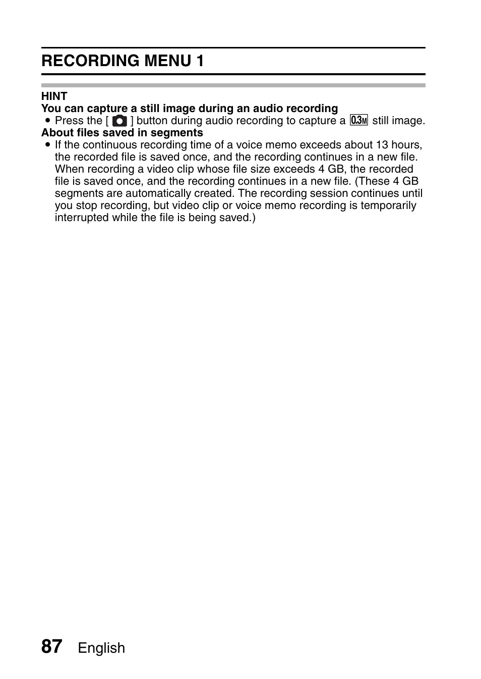 Recording menu 1 | Sanyo HDMI VPC-FH1GX User Manual | Page 108 / 211