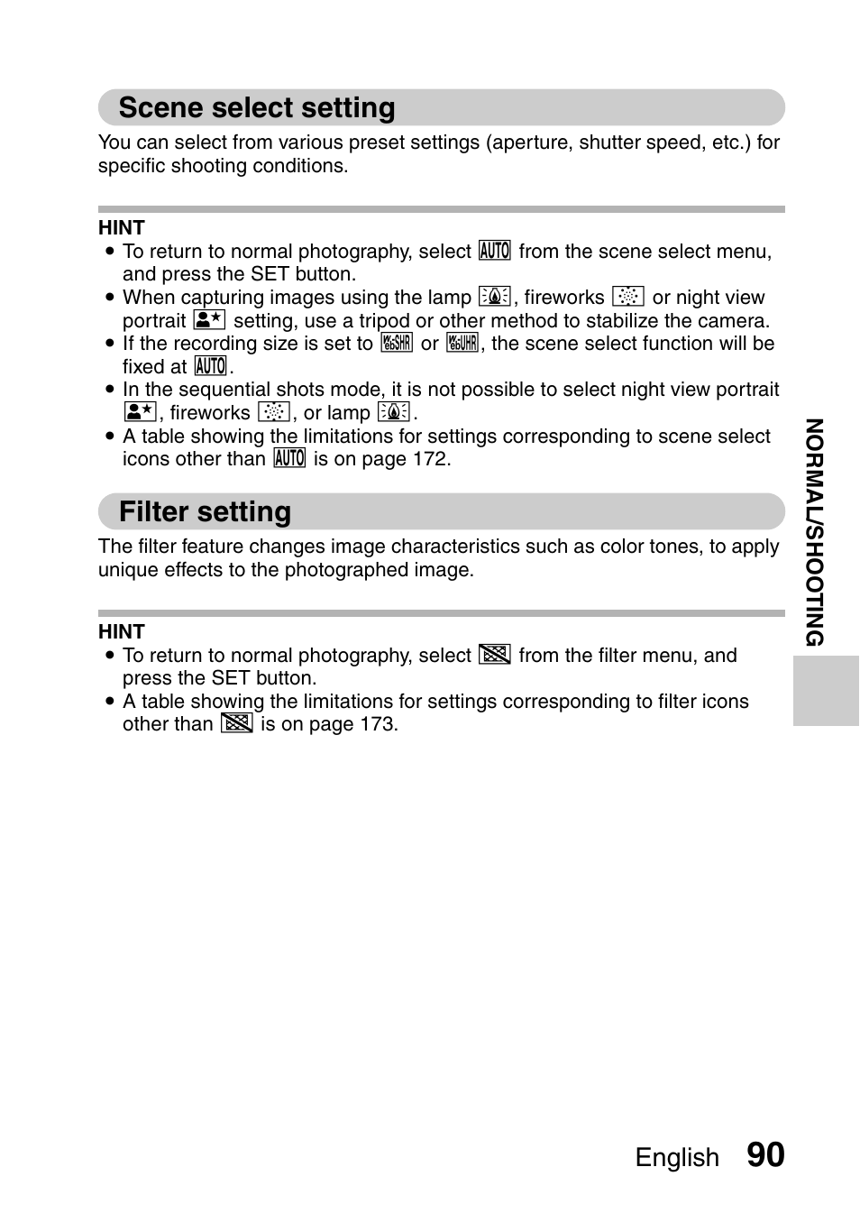 Scene select setting, Filter setting, English | Sanyo HDMI VPC-FH1GX User Manual | Page 111 / 211