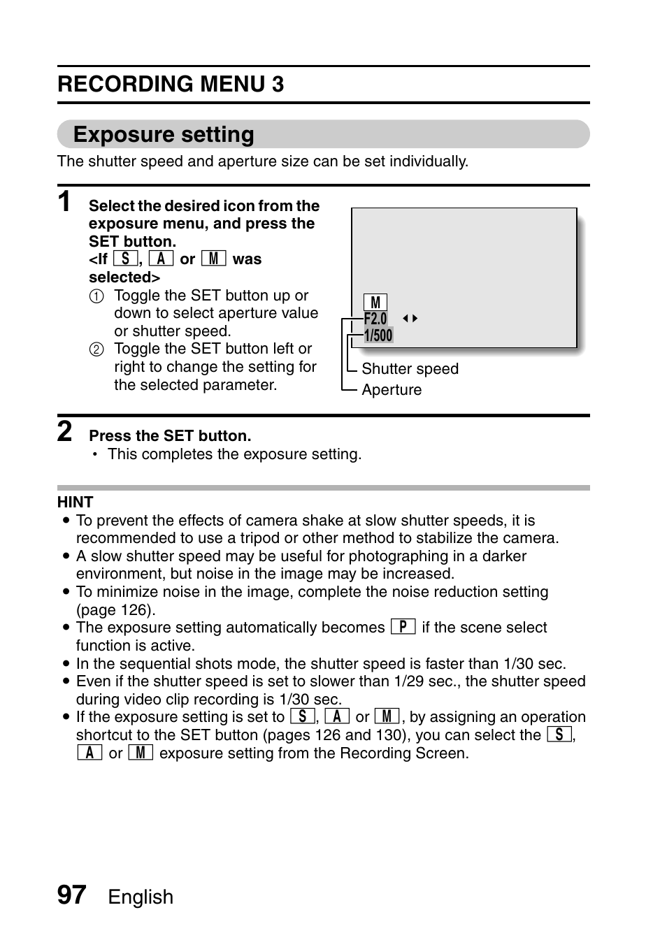 Recording menu 3 exposure setting, English | Sanyo HDMI VPC-FH1GX User Manual | Page 118 / 211