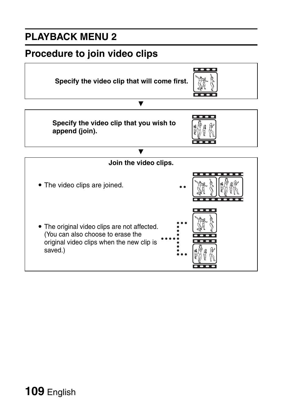 Playback menu 2 procedure to join video clips, English | Sanyo HDMI VPC-FH1GX User Manual | Page 130 / 211