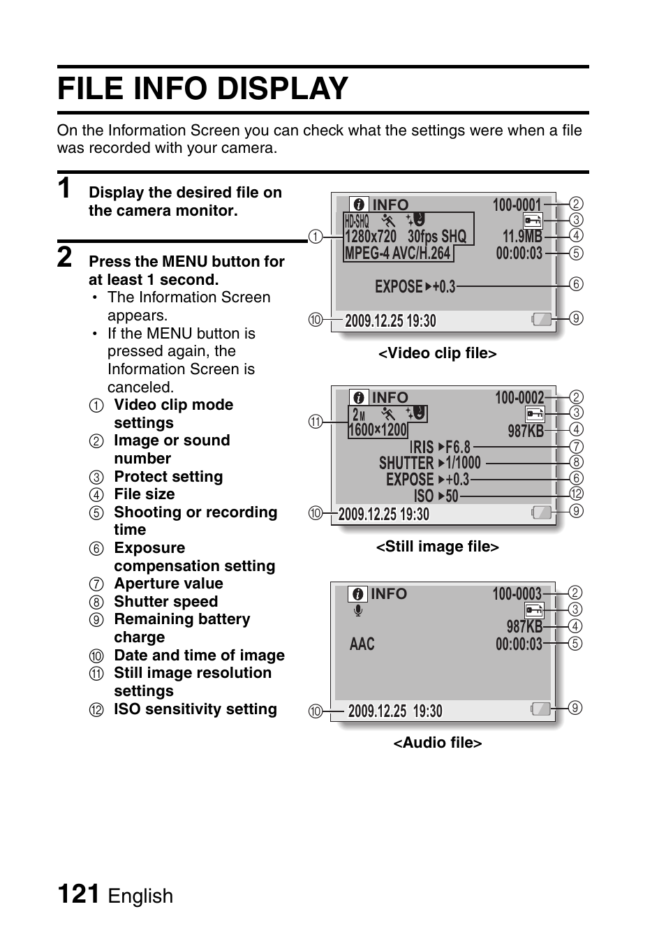File info display, English | Sanyo HDMI VPC-FH1GX User Manual | Page 142 / 211