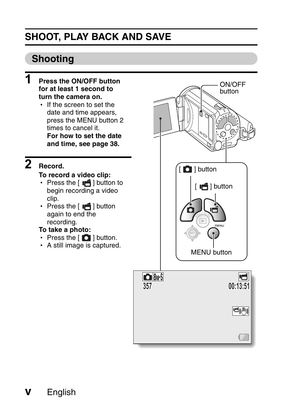 Shoot, play back and save shooting | Sanyo HDMI VPC-FH1GX User Manual | Page 6 / 211