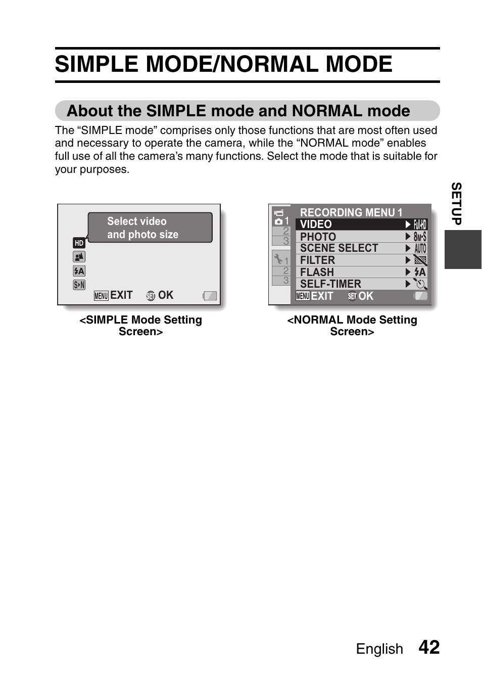 Simple mode/normal mode, About the simple mode and normal mode, English | Sanyo HDMI VPC-FH1GX User Manual | Page 63 / 211