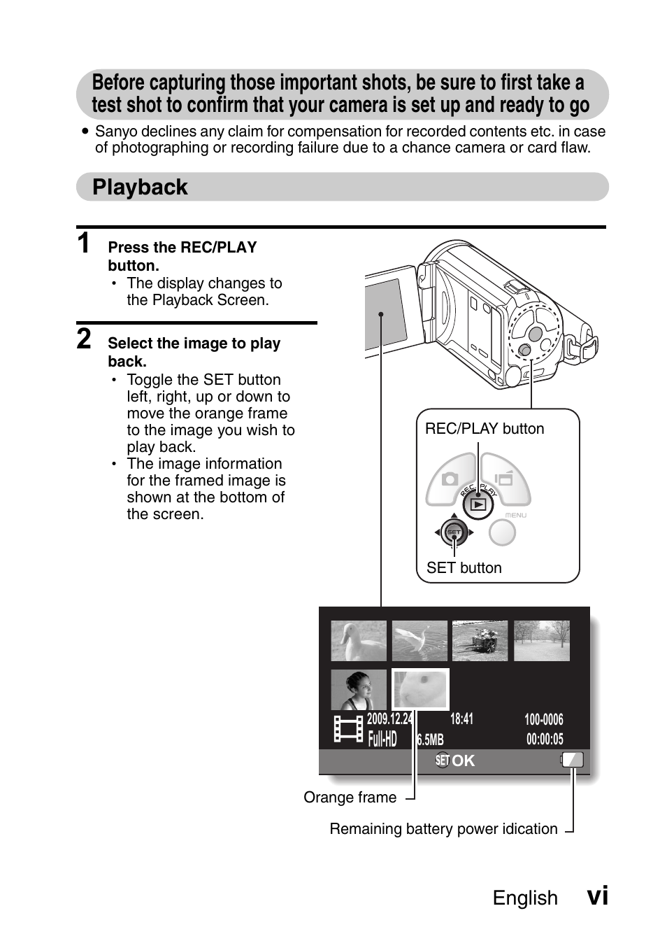 Playback, Full-hd | Sanyo HDMI VPC-FH1GX User Manual | Page 7 / 211