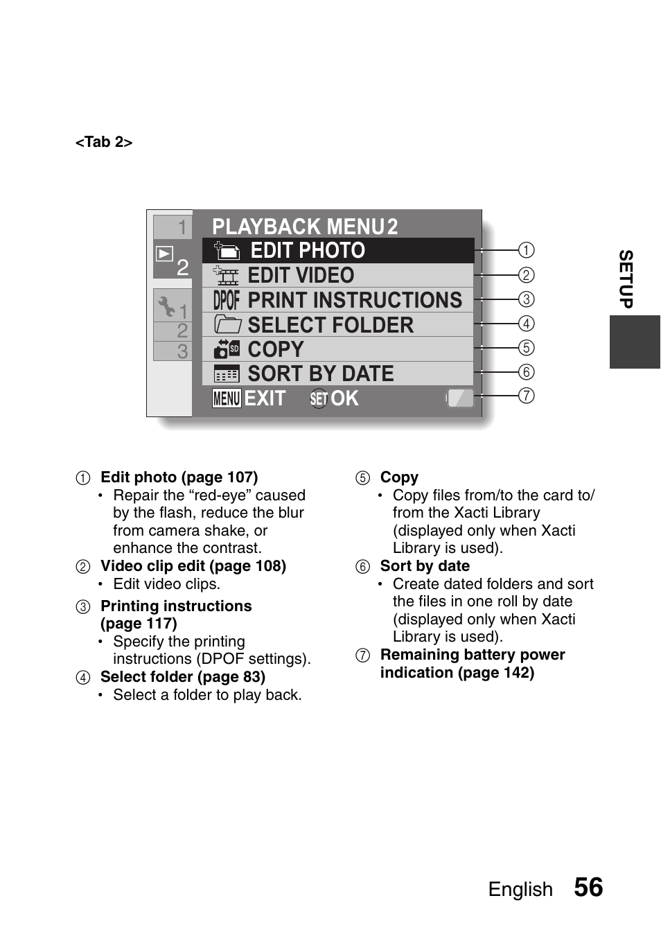 Edit photo, Ok exit | Sanyo HDMI VPC-FH1GX User Manual | Page 77 / 211