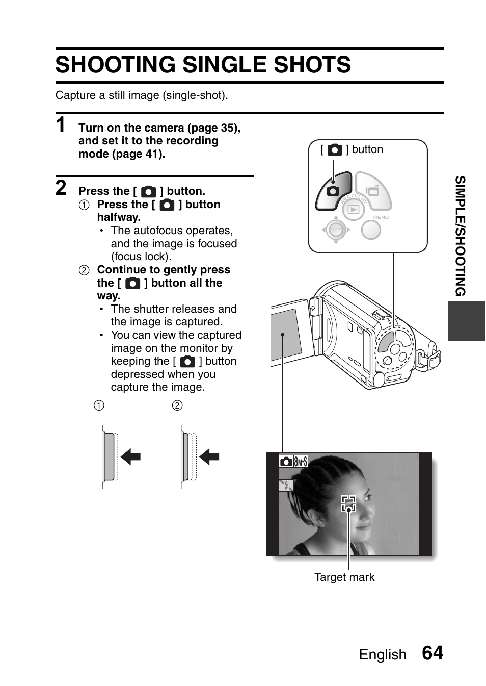 Shooting single shots, English | Sanyo HDMI VPC-FH1GX User Manual | Page 85 / 211