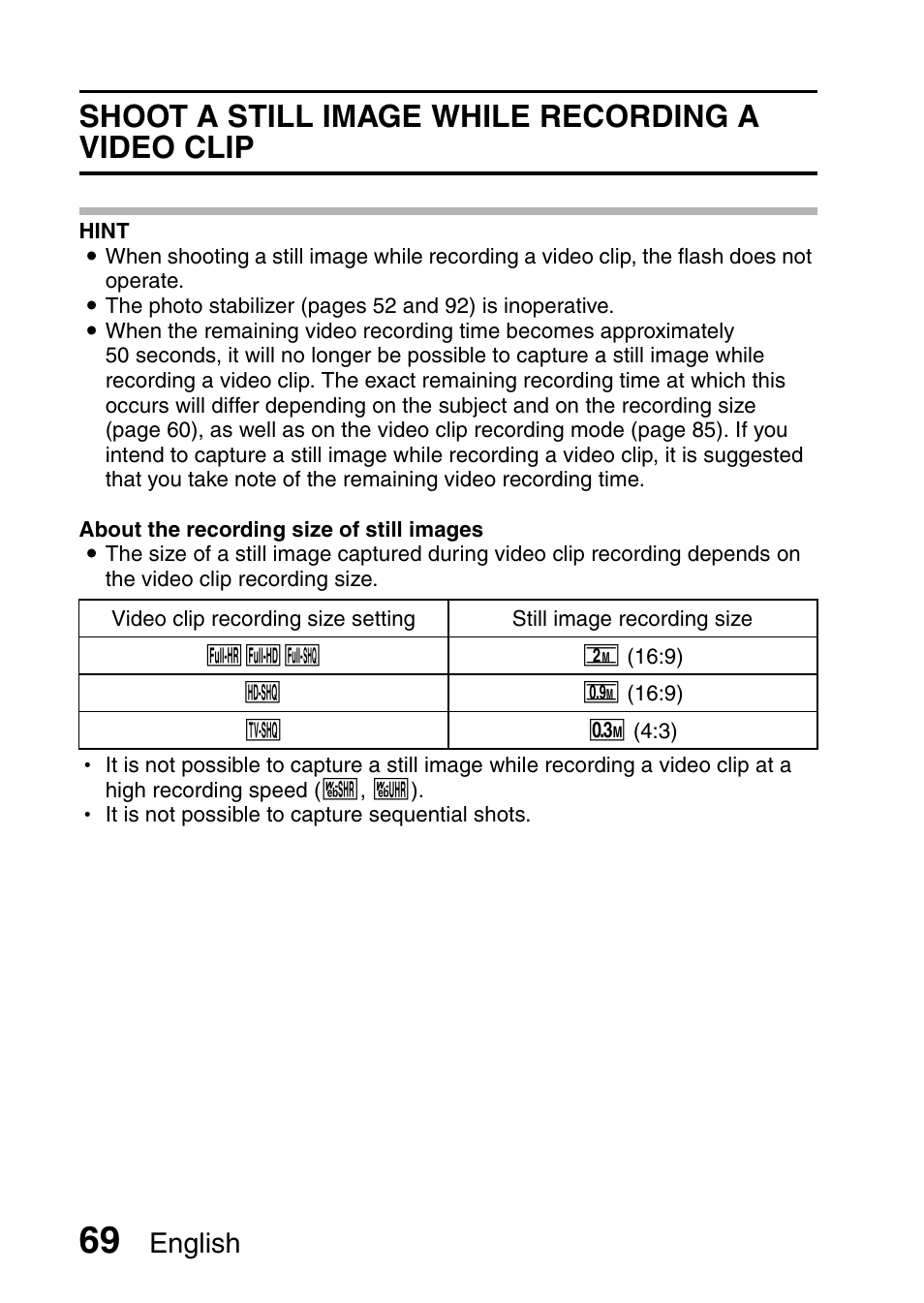 Shoot a still image while recording a video clip, English | Sanyo HDMI VPC-FH1GX User Manual | Page 90 / 211