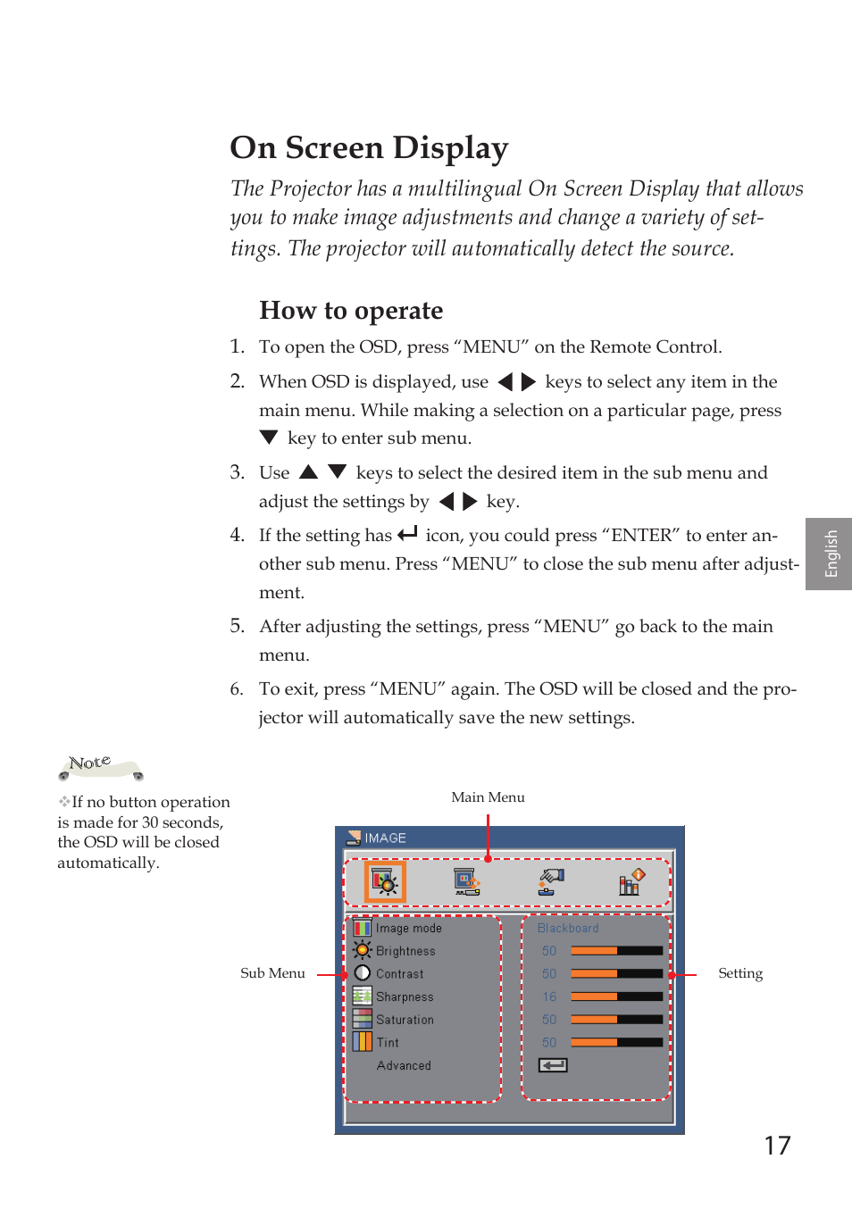 On screen display, How to operate | Sanyo PDG-DSU30 User Manual | Page 17 / 20