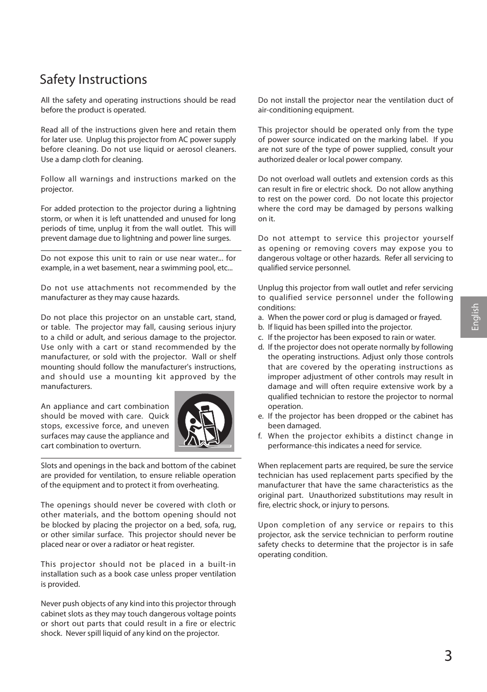 Safety instructions | Sanyo PDG-DSU30 User Manual | Page 3 / 20