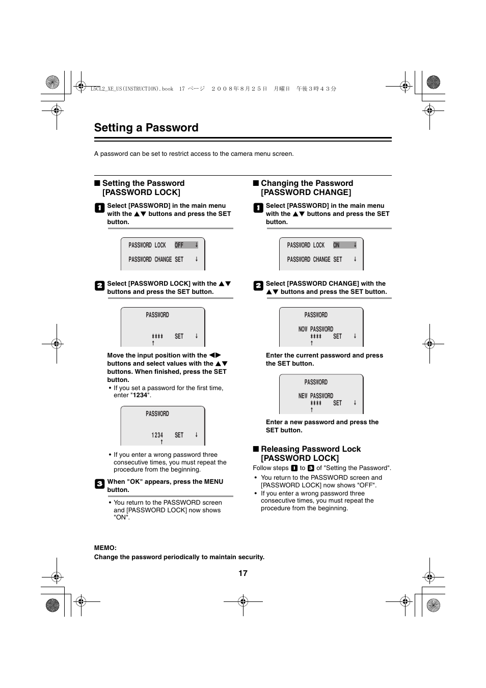 Setting a password | Sanyo VCC-HD4000 User Manual | Page 18 / 43