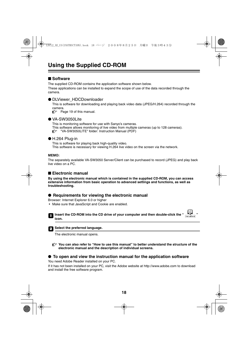 Using the supplied cd-rom | Sanyo VCC-HD4000 User Manual | Page 19 / 43