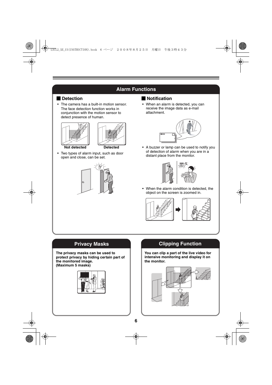 Alarm functions, Clipping function, Privacy masks | Sanyo VCC-HD4000 User Manual | Page 7 / 43