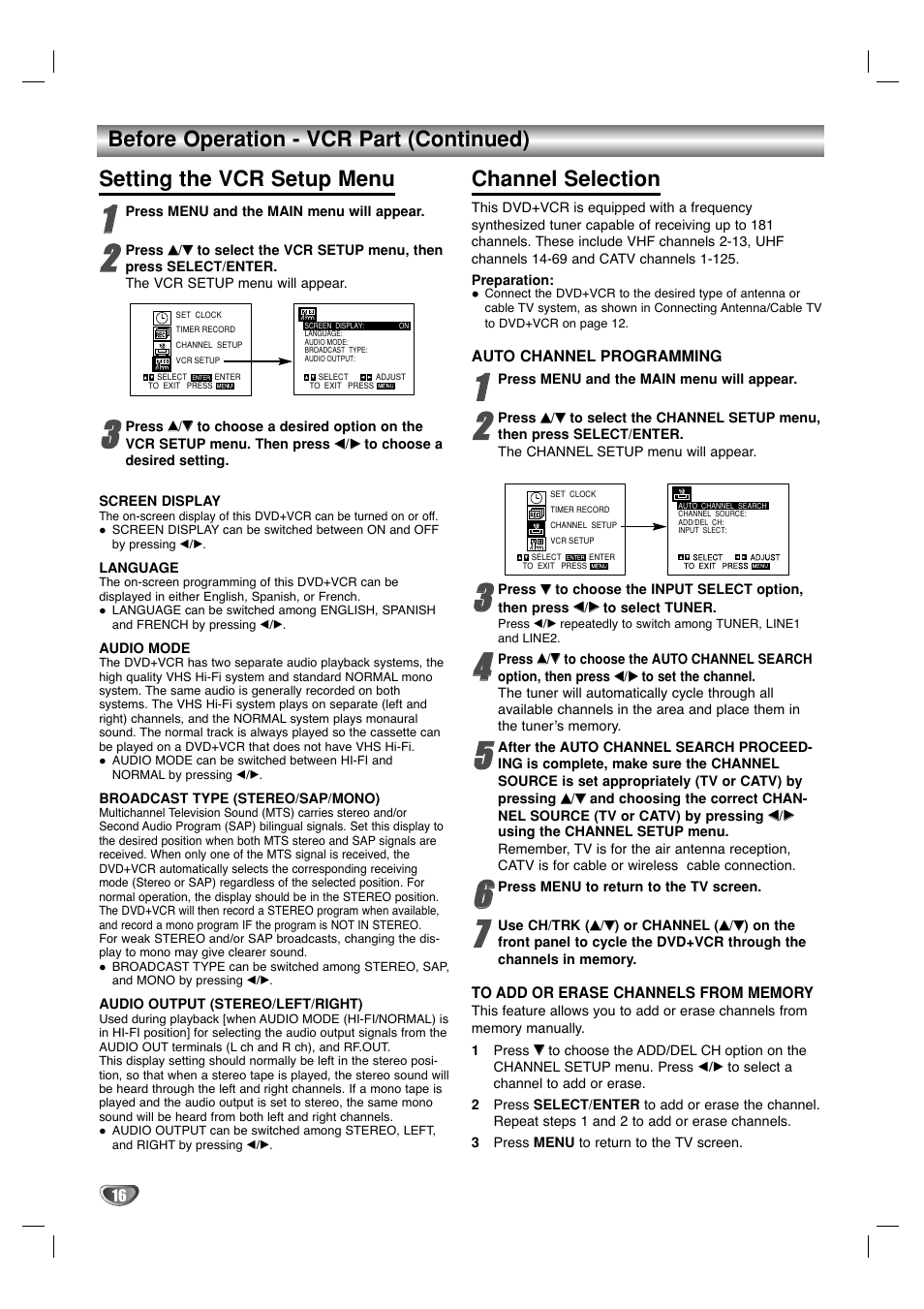 Channel selection | Sanyo DVC-2500 User Manual | Page 16 / 38