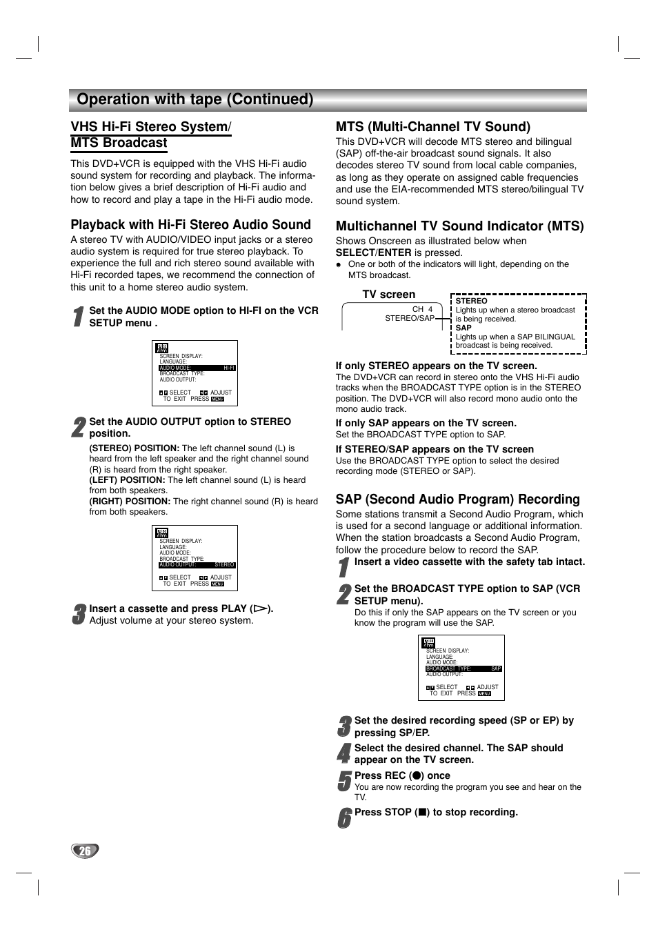 Operation with tape (continued) | Sanyo DVC-2500 User Manual | Page 26 / 38