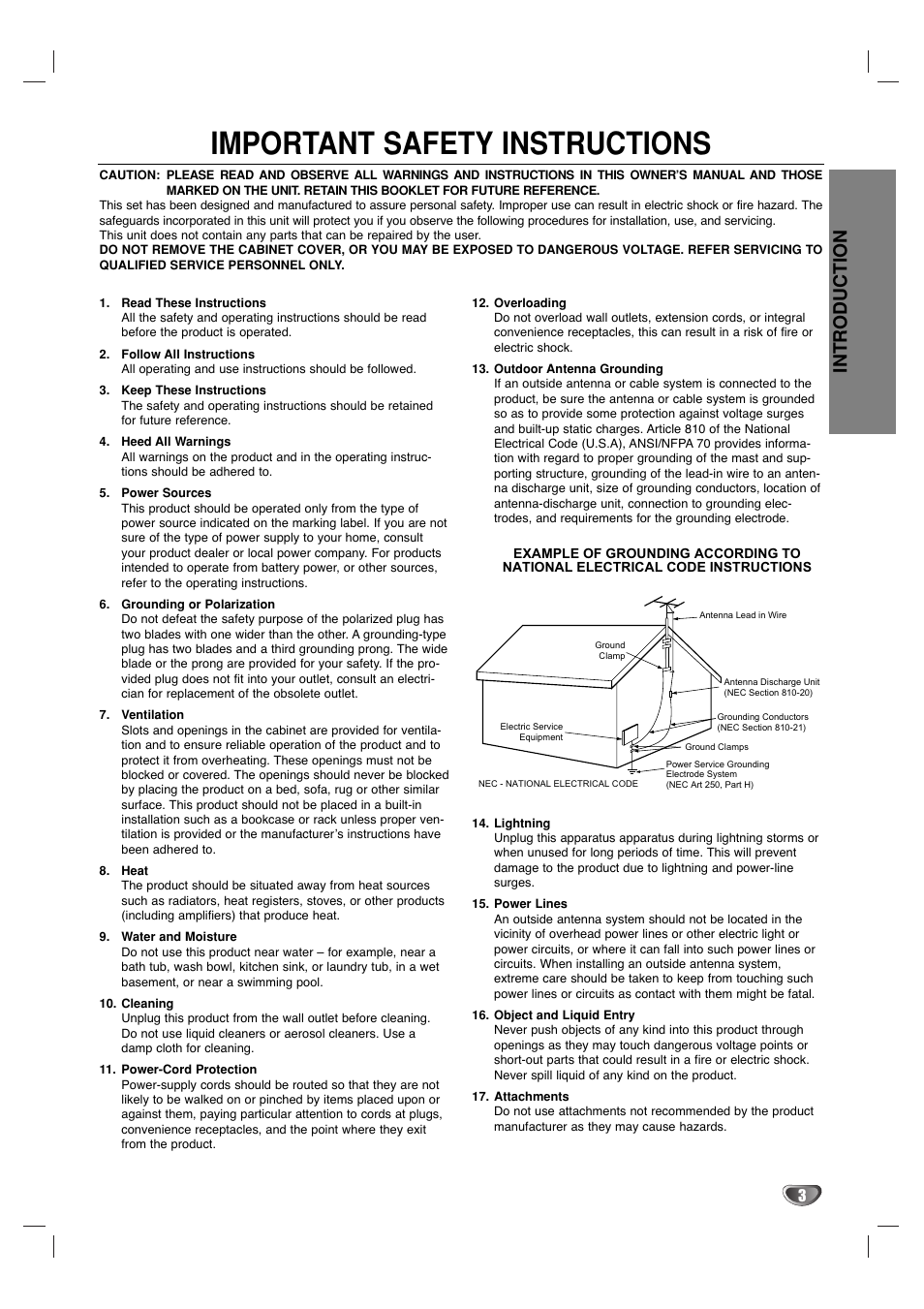 Important safety instructions, Introduction | Sanyo DVC-2500 User Manual | Page 3 / 38