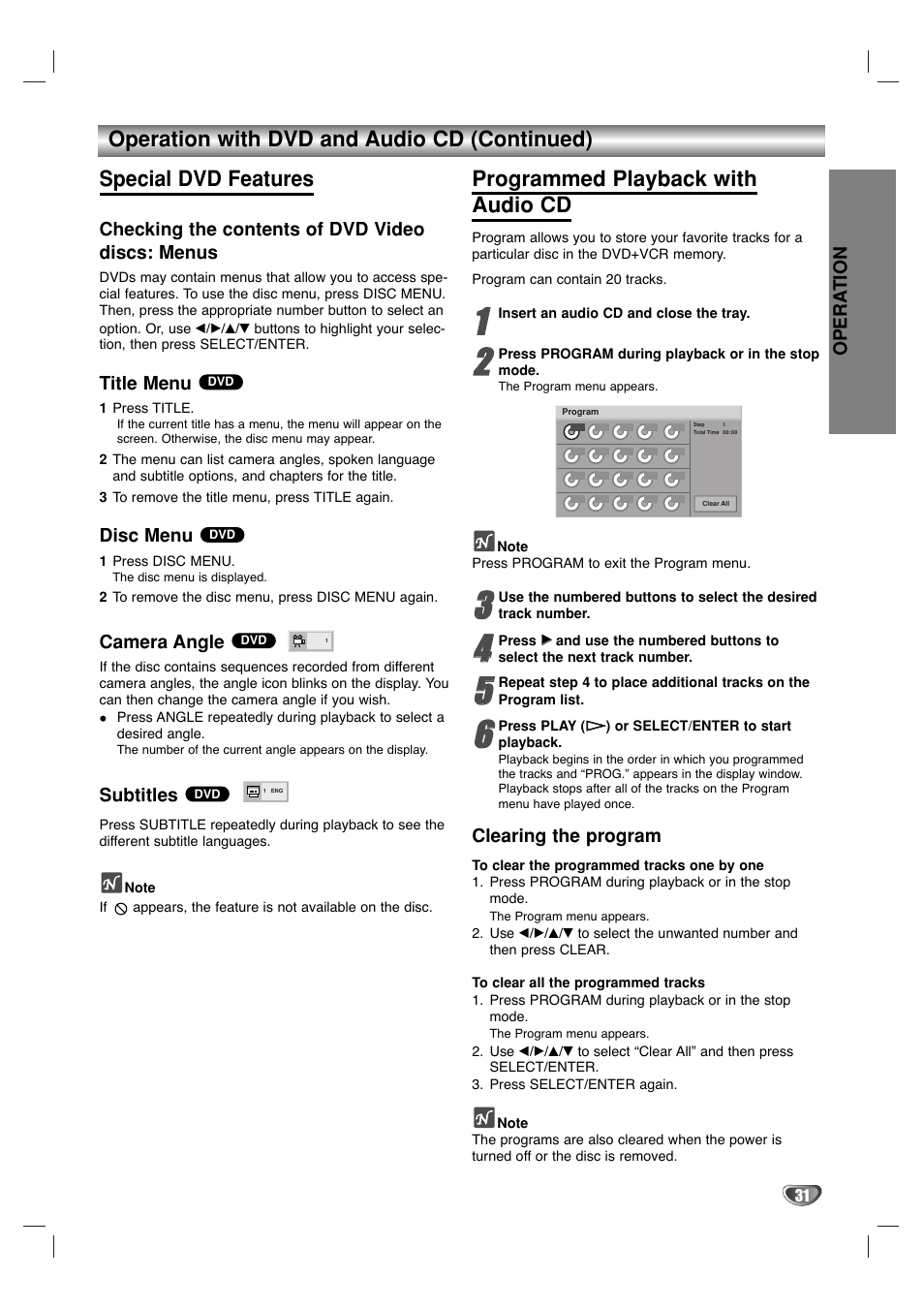 Programmed playback with audio cd | Sanyo DVC-2500 User Manual | Page 31 / 38