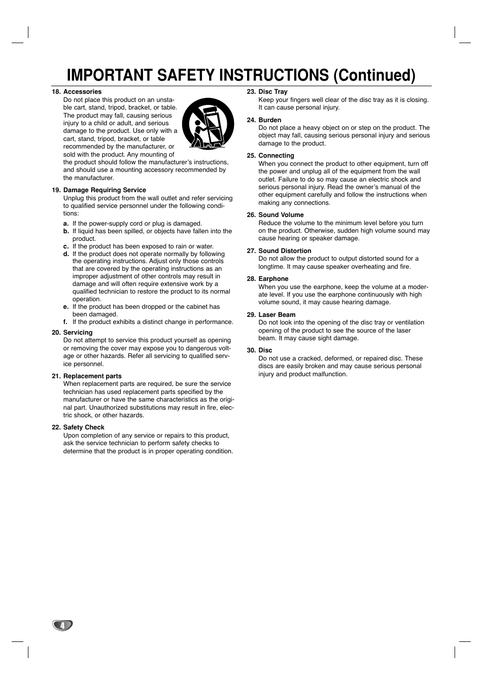 Important safety instructions (continued) | Sanyo DVC-2500 User Manual | Page 4 / 38