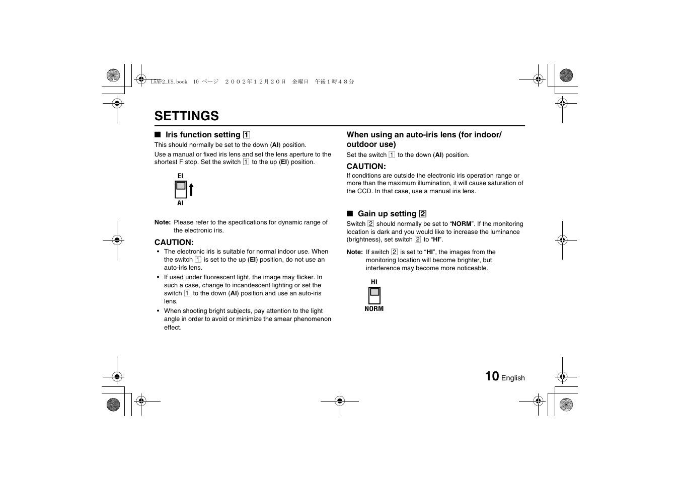 Settings | Sanyo VCC-3944 User Manual | Page 11 / 20