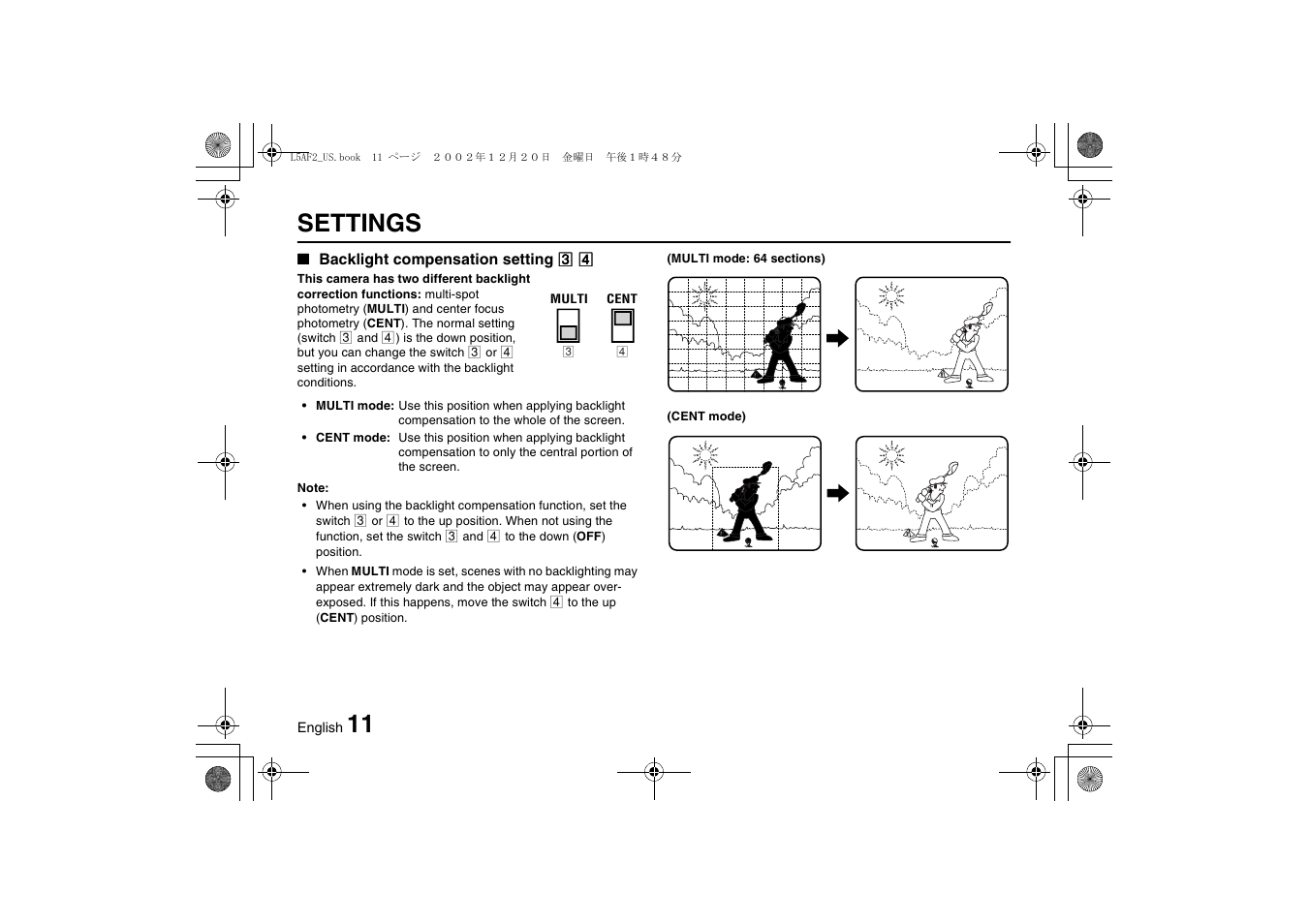 11 settings | Sanyo VCC-3944 User Manual | Page 12 / 20