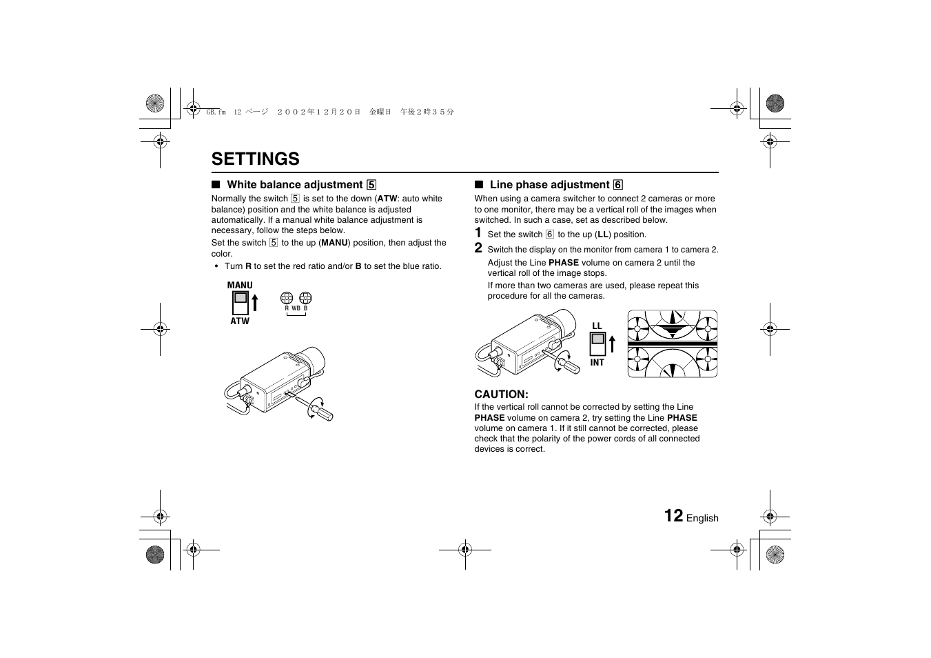 Settings | Sanyo VCC-3944 User Manual | Page 13 / 20