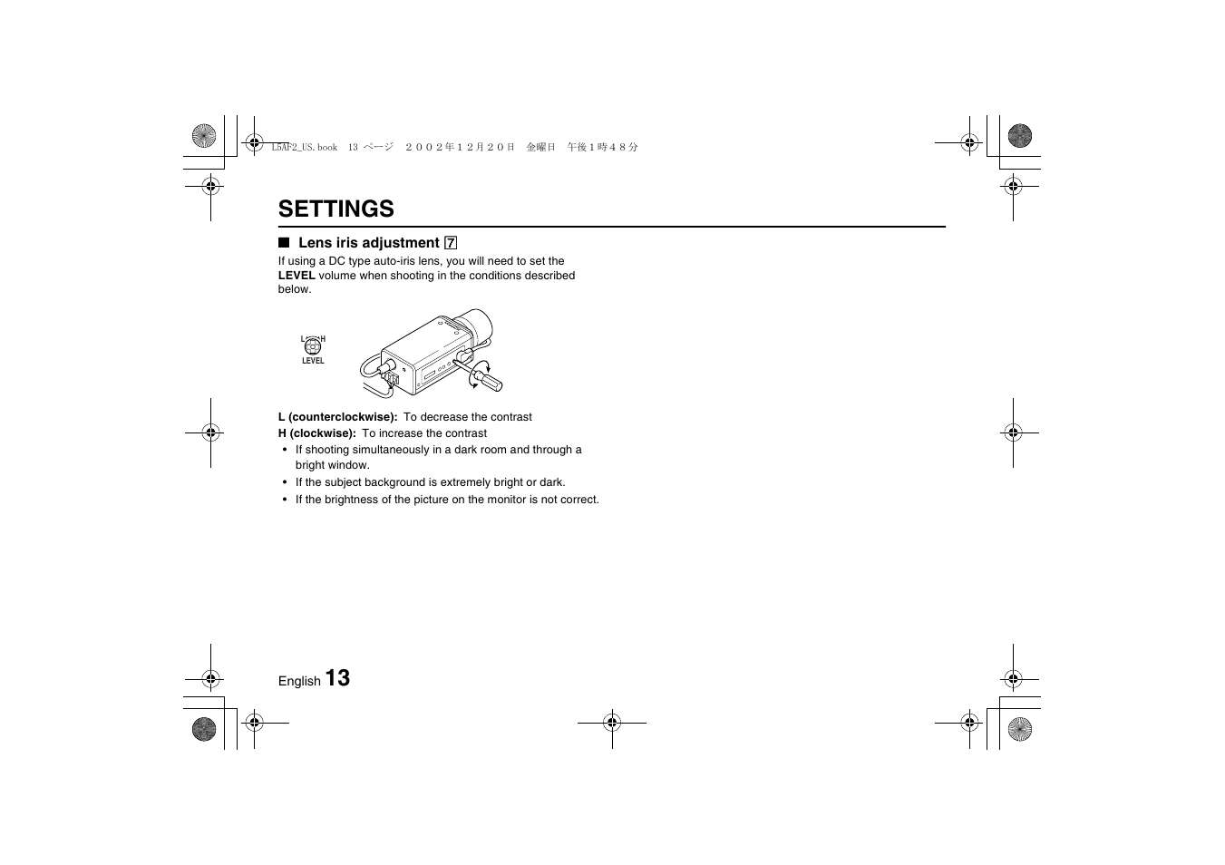 13 settings | Sanyo VCC-3944 User Manual | Page 14 / 20