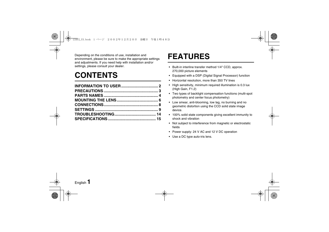 Sanyo VCC-3944 User Manual | Page 2 / 20