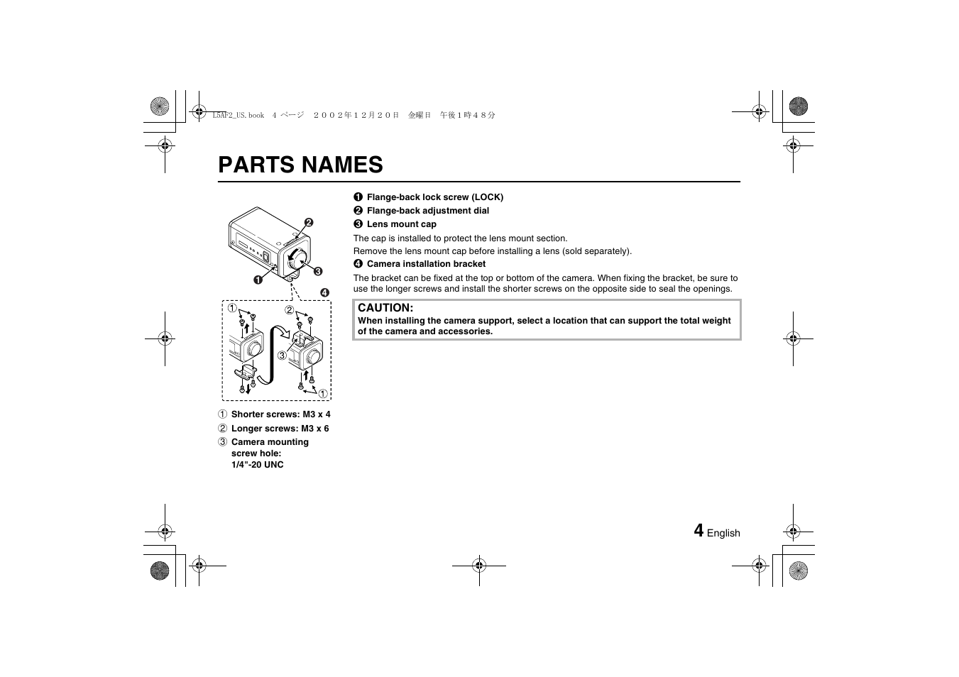 Parts names | Sanyo VCC-3944 User Manual | Page 5 / 20