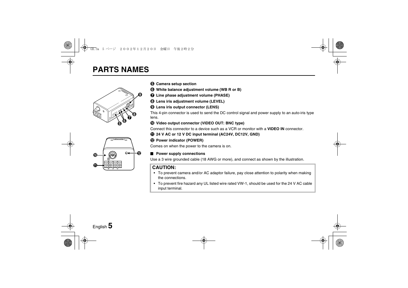 5parts names | Sanyo VCC-3944 User Manual | Page 6 / 20