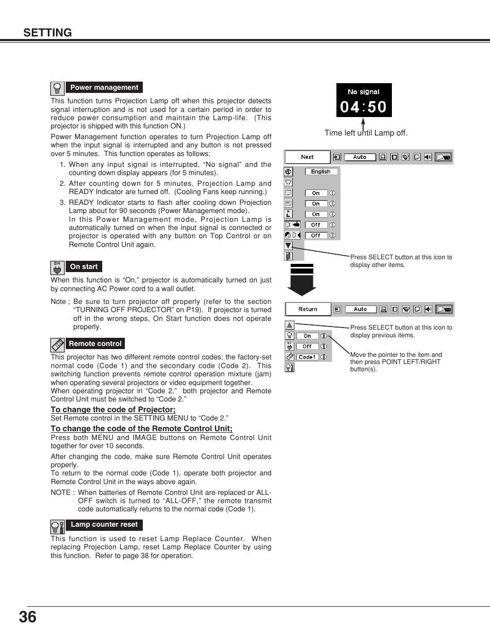 Setting | Sanyo PLC-SU33 User Manual | Page 36 / 48