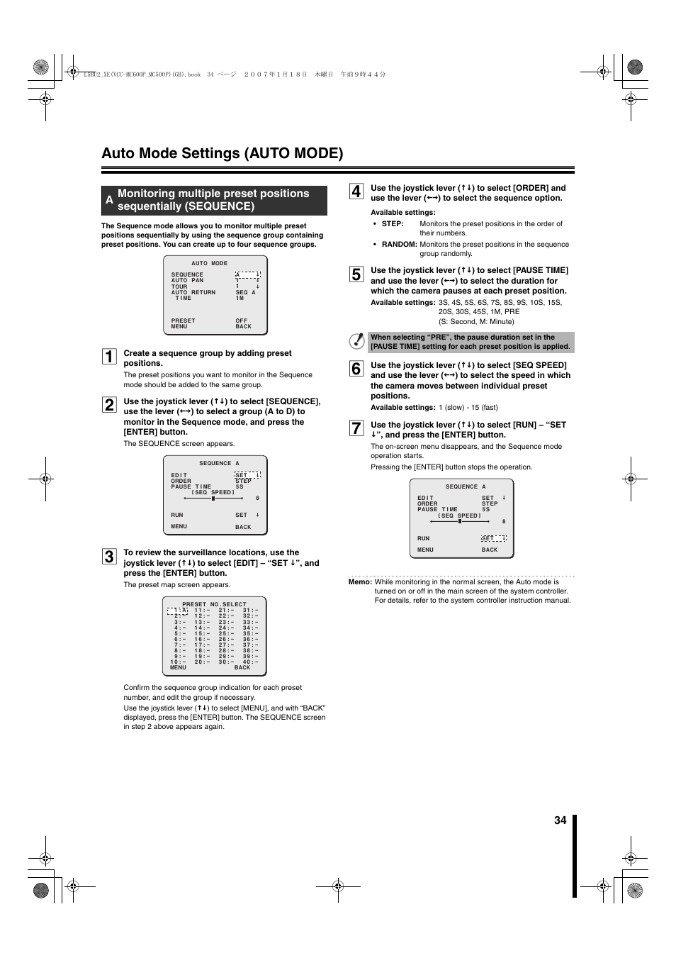 Auto mode settings (auto mode) | Sanyo VCC-MC600P User Manual | Page 35 / 56