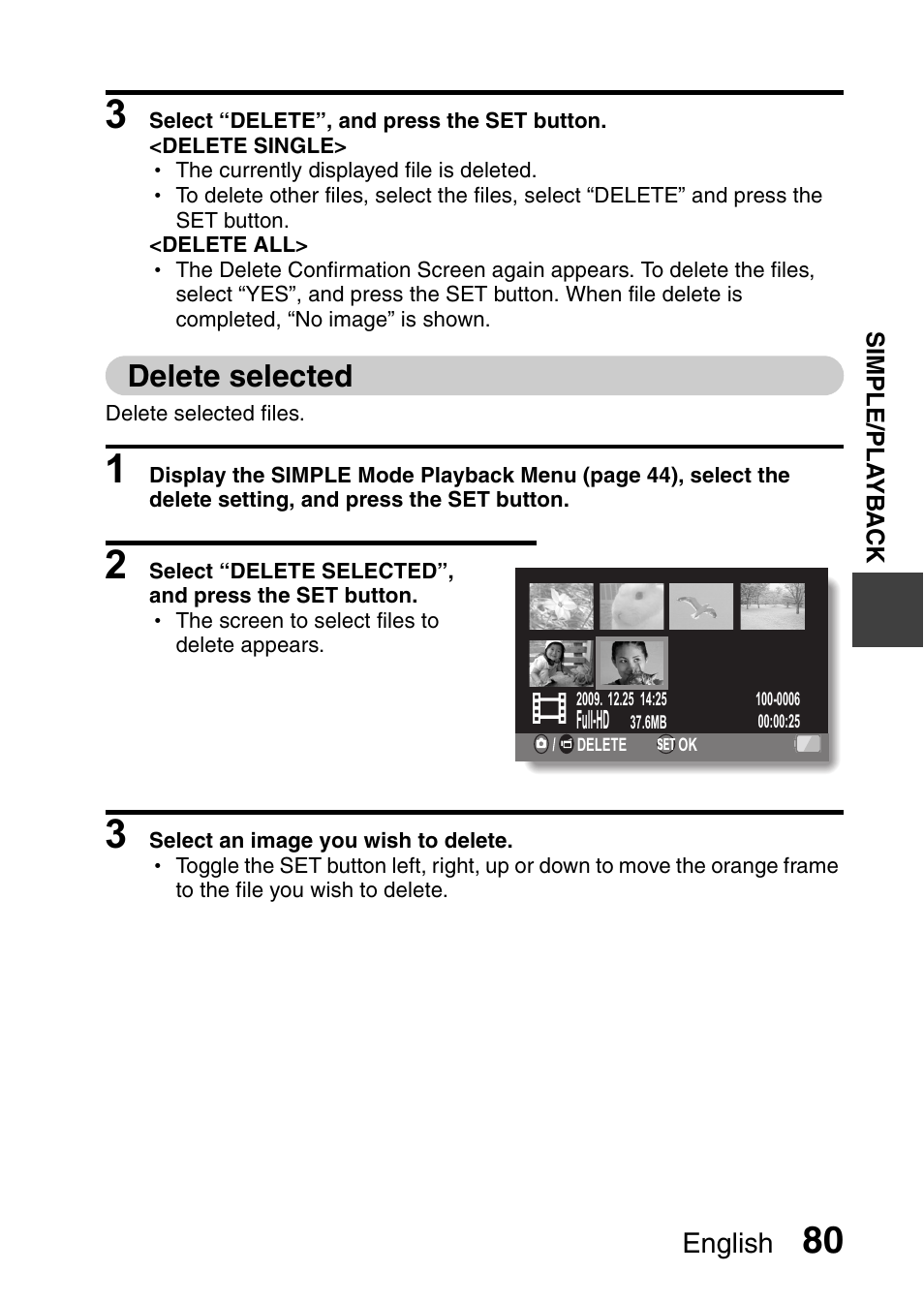 Delete selected | Sanyo XACTI HD VPC-FH1GX User Manual | Page 101 / 211