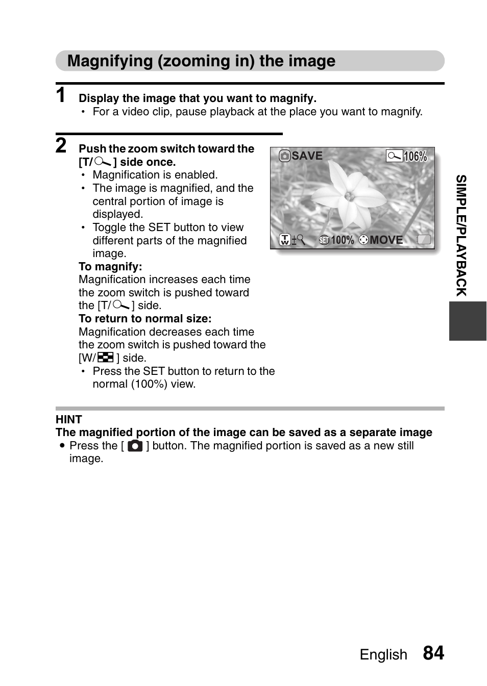 Magnifying (zooming in) the image | Sanyo XACTI HD VPC-FH1GX User Manual | Page 105 / 211