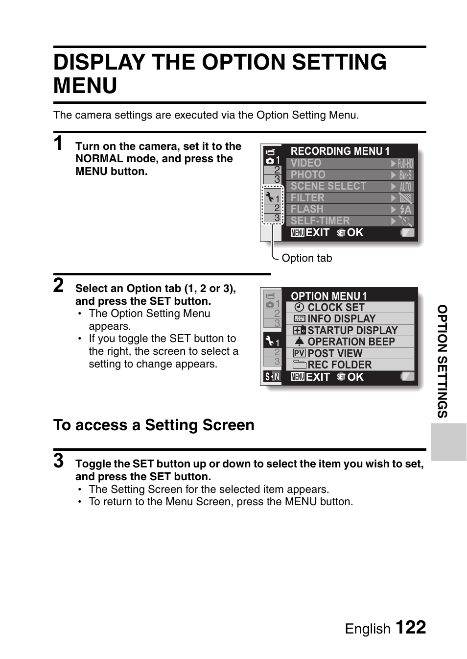 Display the option setting menu, English | Sanyo XACTI HD VPC-FH1GX User Manual | Page 143 / 211