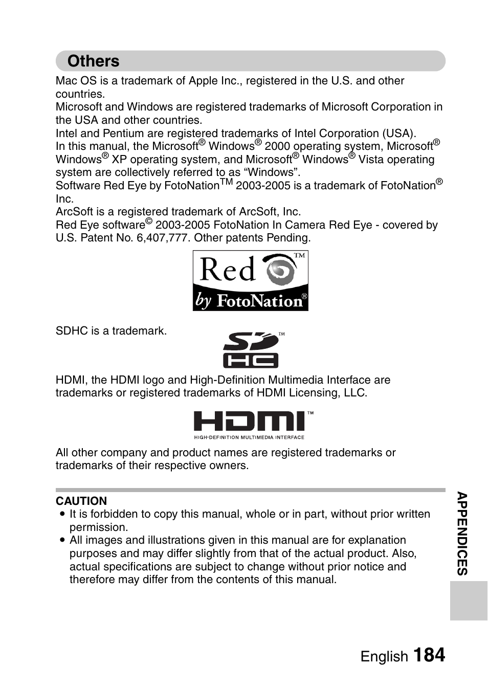 Others, English | Sanyo XACTI HD VPC-FH1GX User Manual | Page 205 / 211