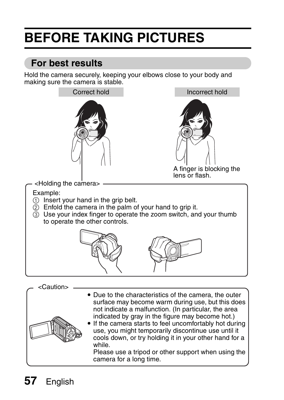 Before taking pictures, For best results, English | Sanyo XACTI HD VPC-FH1GX User Manual | Page 78 / 211