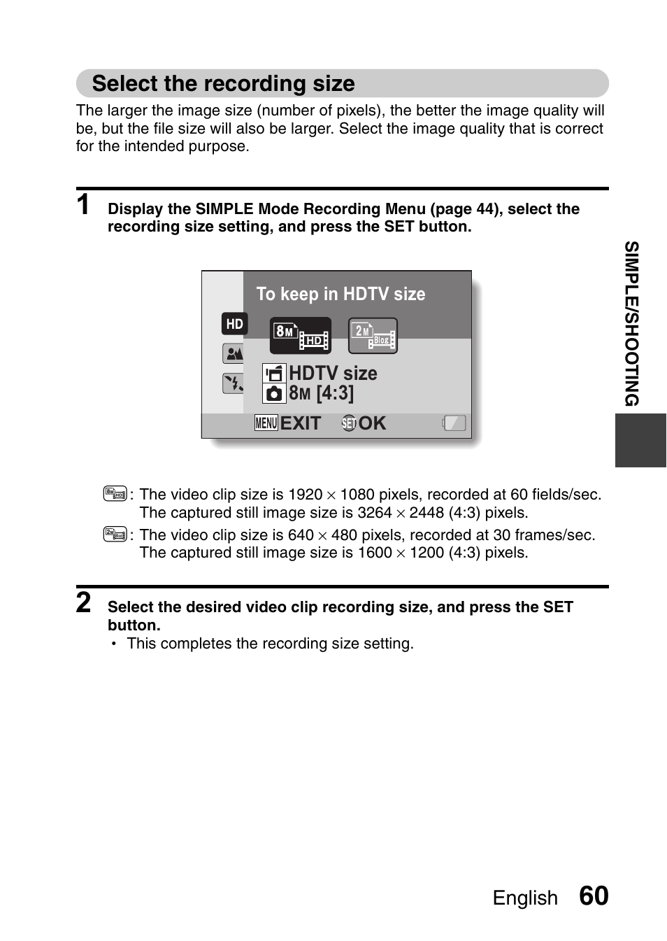 Select the recording size | Sanyo XACTI HD VPC-FH1GX User Manual | Page 81 / 211