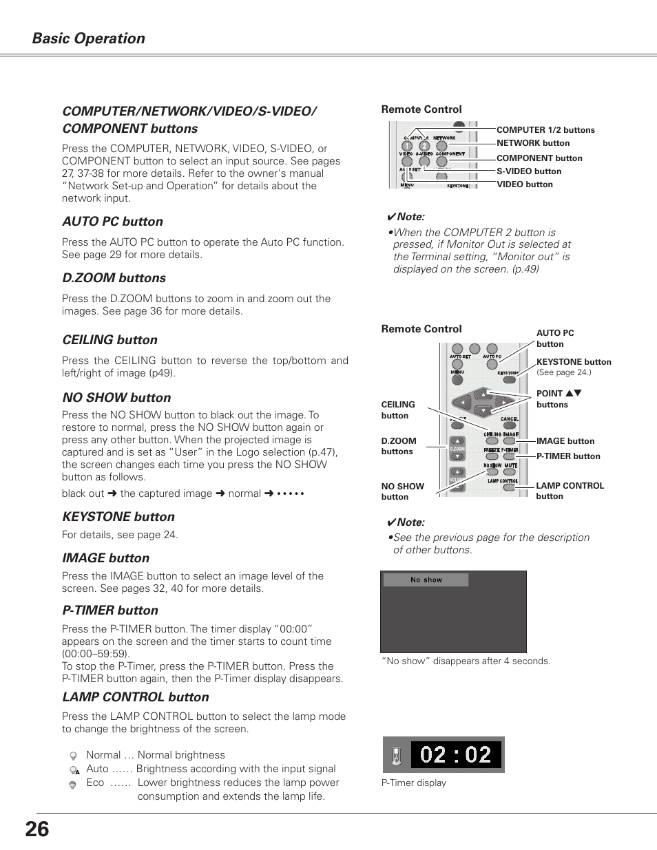 Basic operation | Sanyo PJLINK PLC-XL51 User Manual | Page 26 / 77