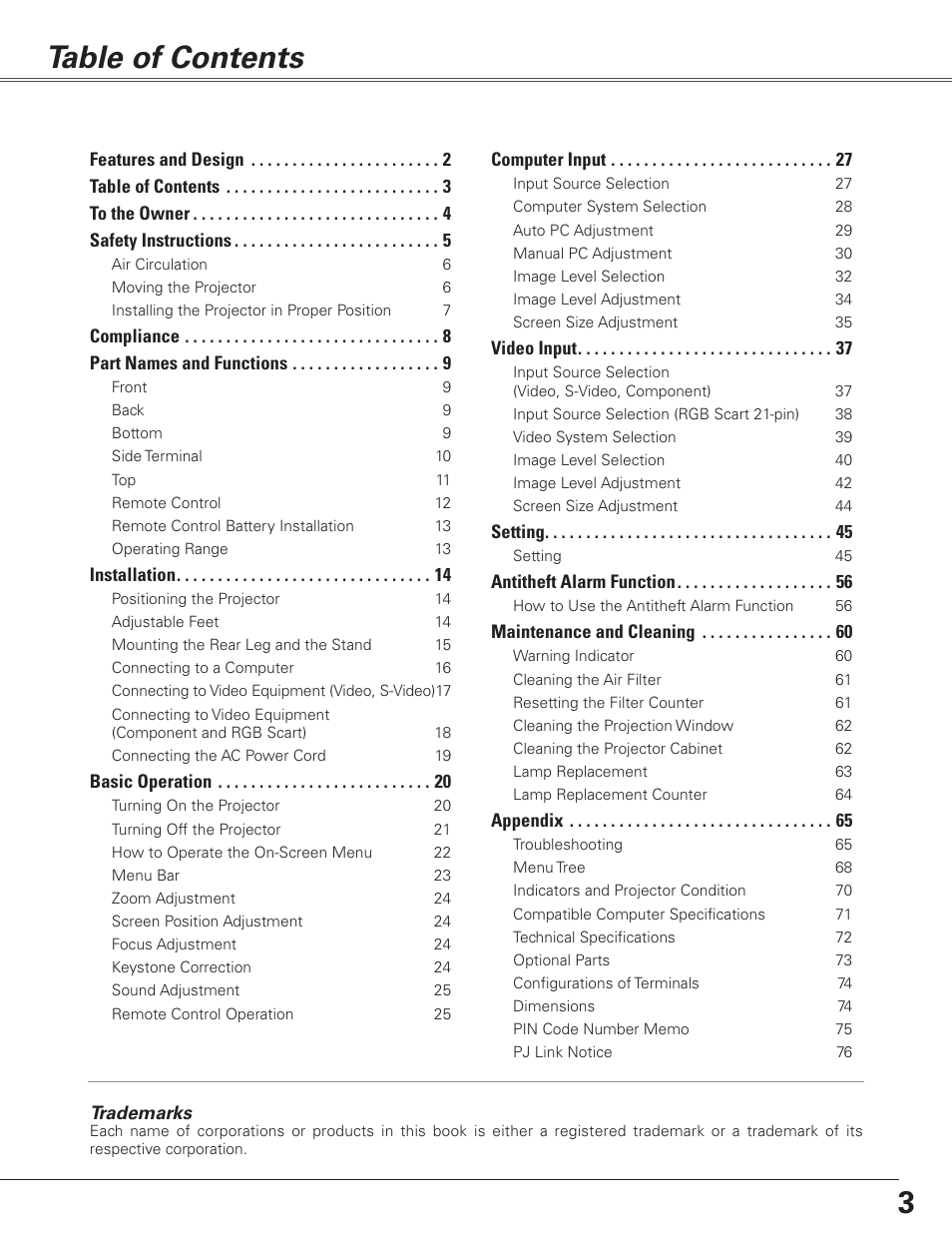 Sanyo PJLINK PLC-XL51 User Manual | Page 3 / 77