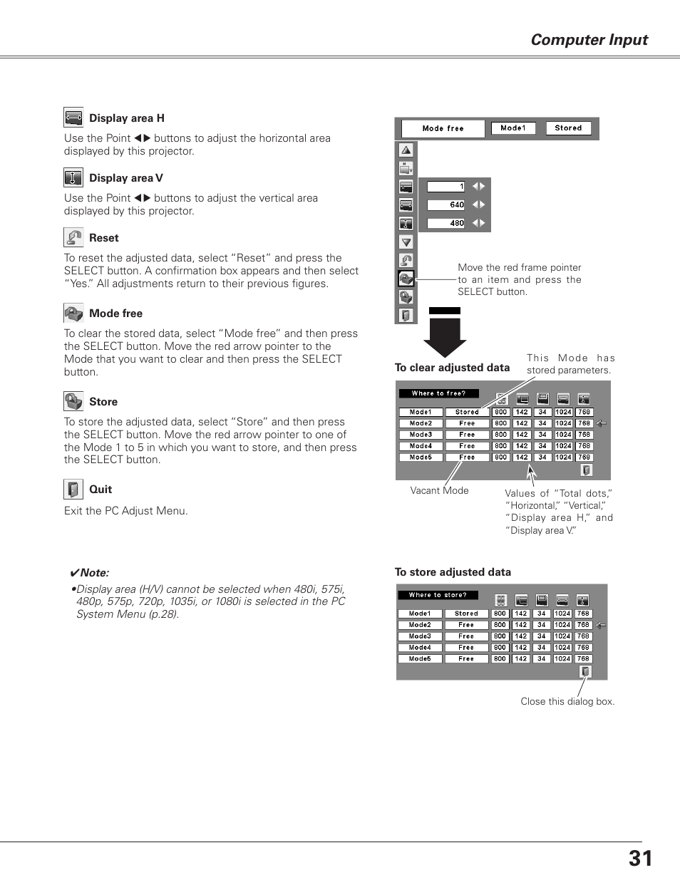 Computer input | Sanyo PJLINK PLC-XL51 User Manual | Page 31 / 77