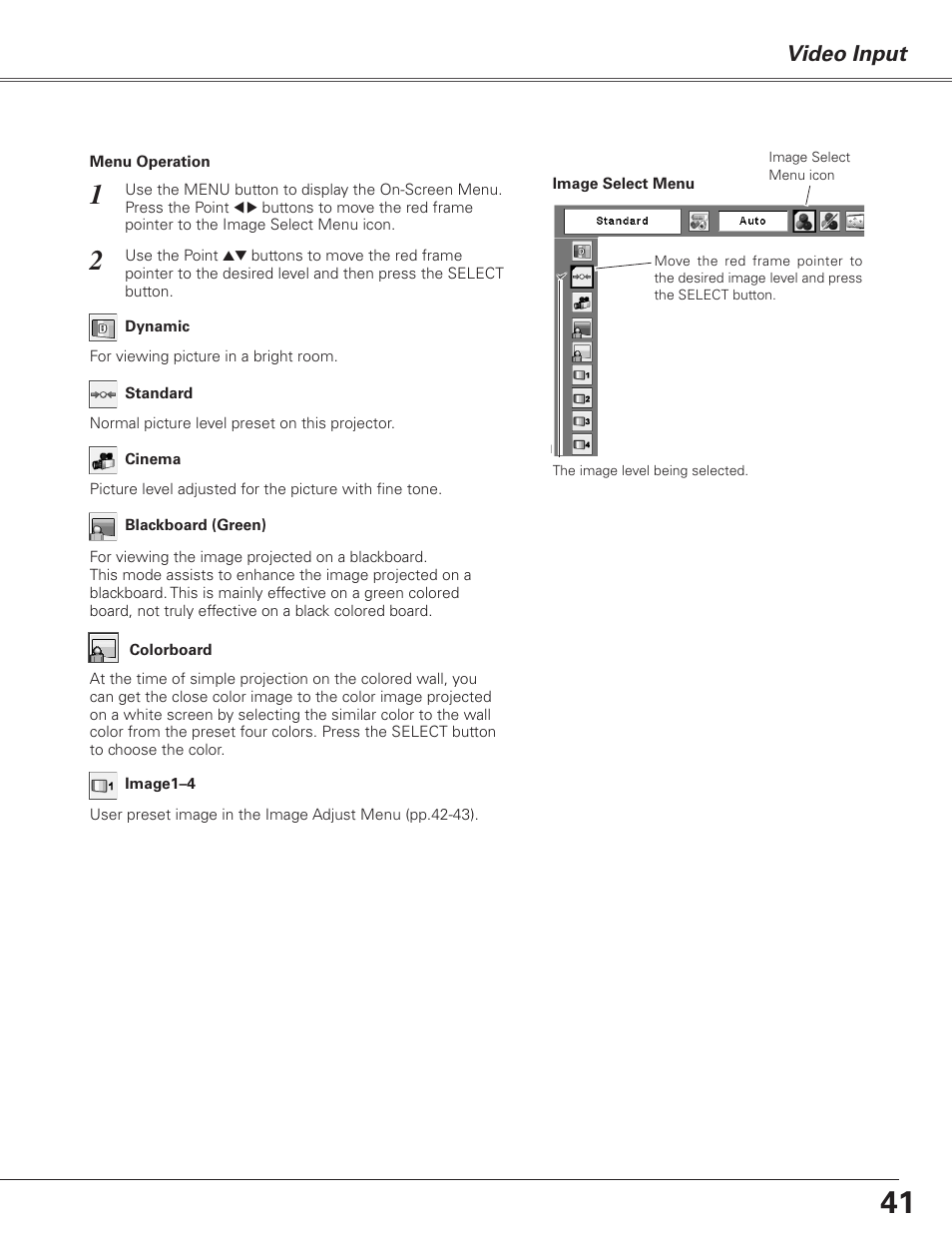 Video input | Sanyo PJLINK PLC-XL51 User Manual | Page 41 / 77