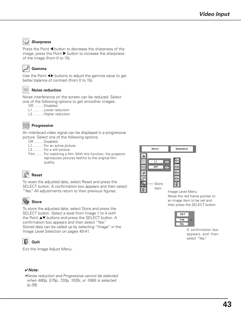 Video input | Sanyo PJLINK PLC-XL51 User Manual | Page 43 / 77