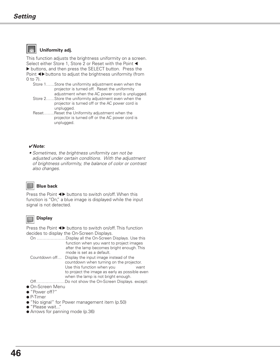 Setting | Sanyo PJLINK PLC-XL51 User Manual | Page 46 / 77