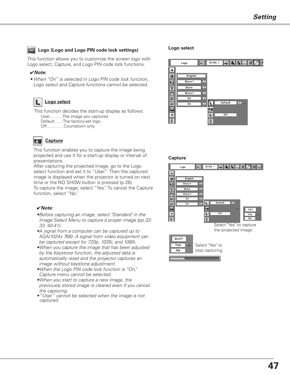 Setting | Sanyo PJLINK PLC-XL51 User Manual | Page 47 / 77