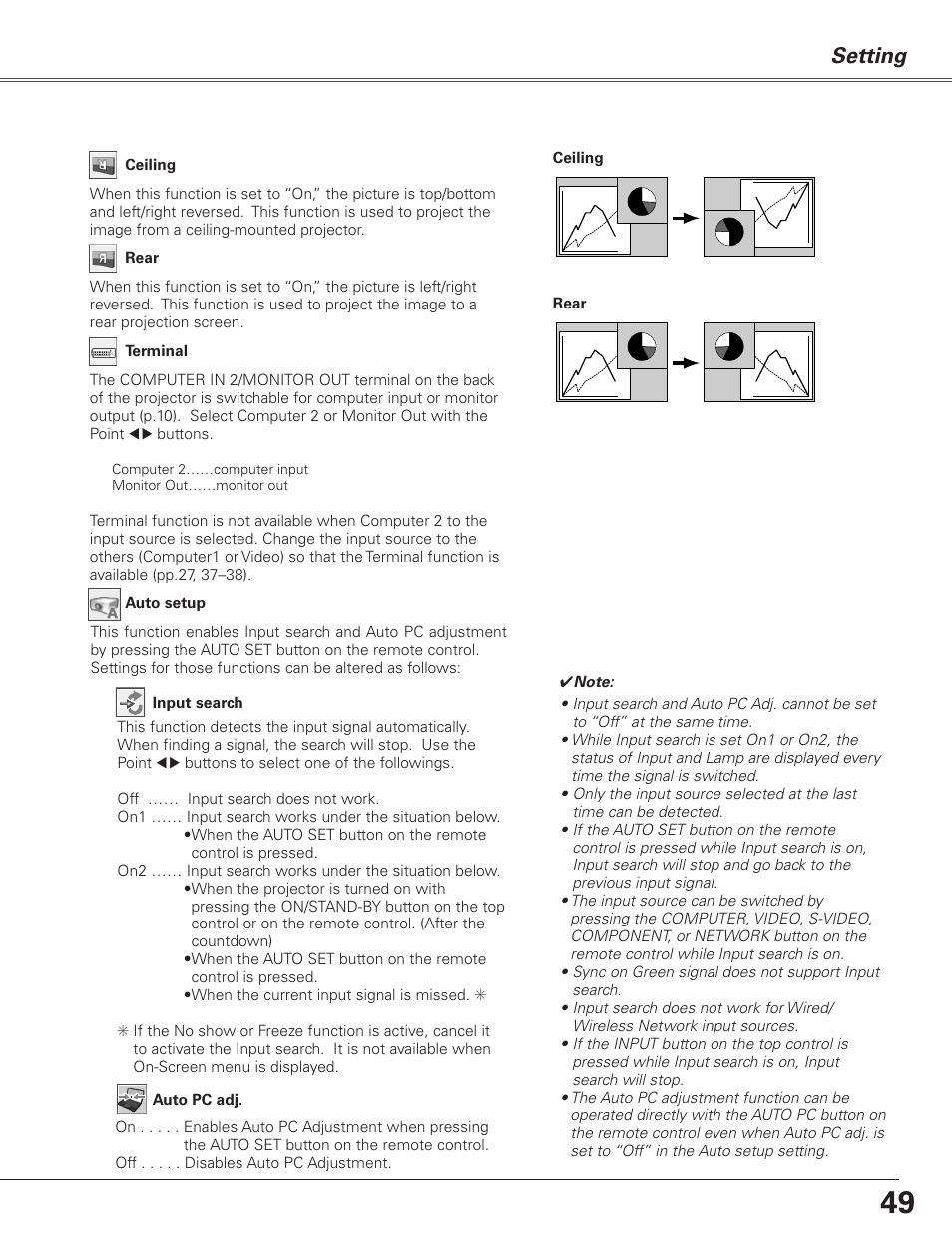 Setting | Sanyo PJLINK PLC-XL51 User Manual | Page 49 / 77