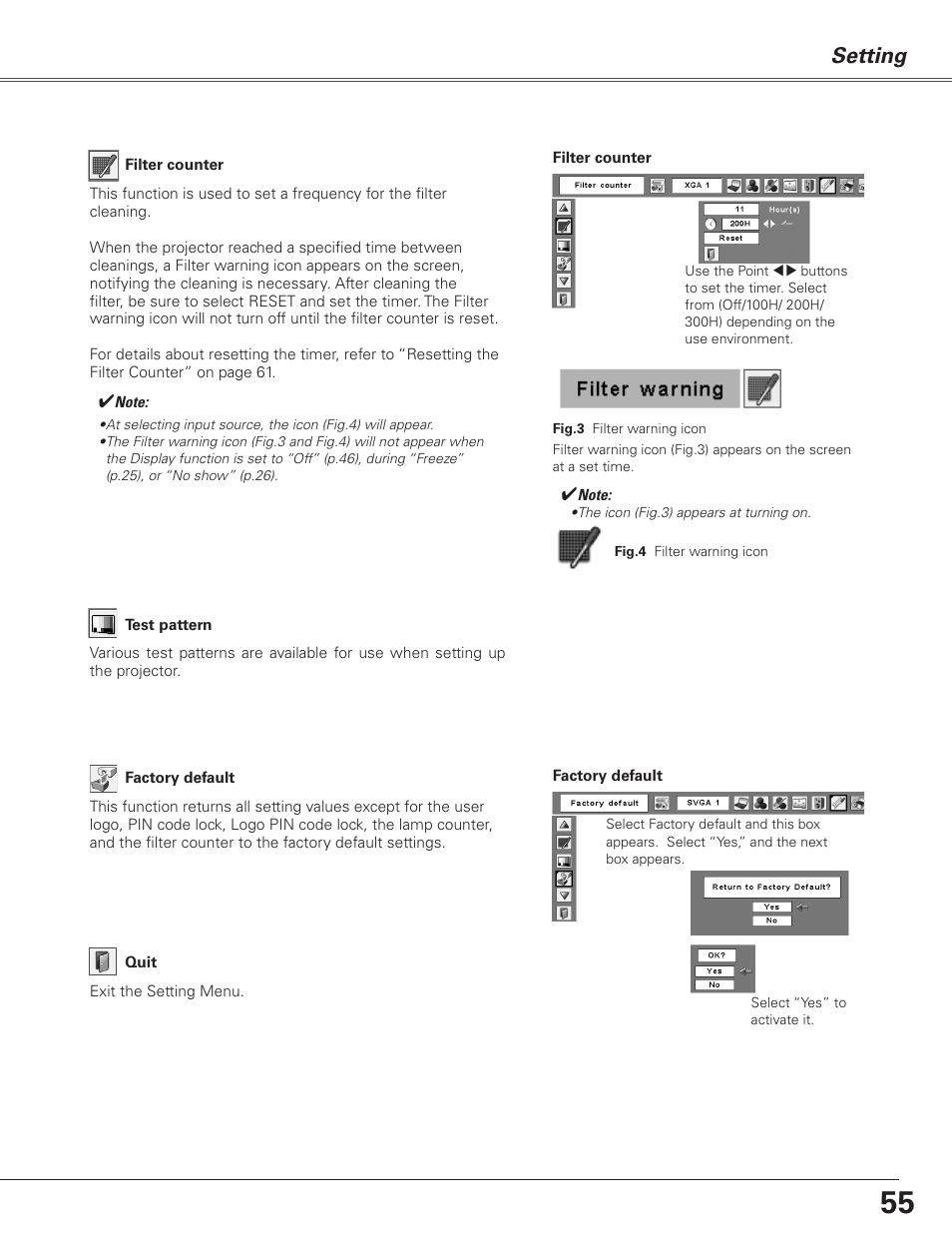 Setting | Sanyo PJLINK PLC-XL51 User Manual | Page 55 / 77