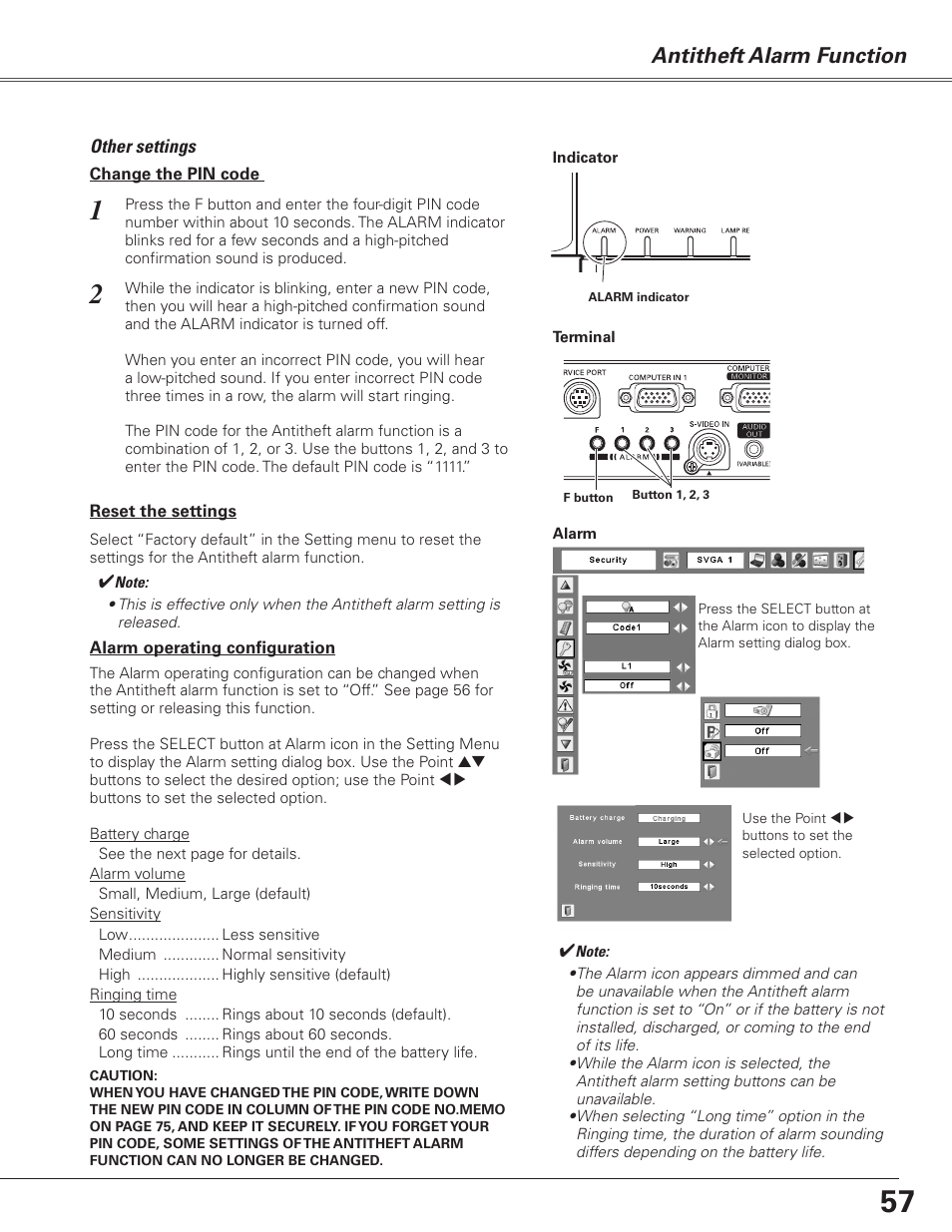 Antitheft alarm function | Sanyo PJLINK PLC-XL51 User Manual | Page 57 / 77