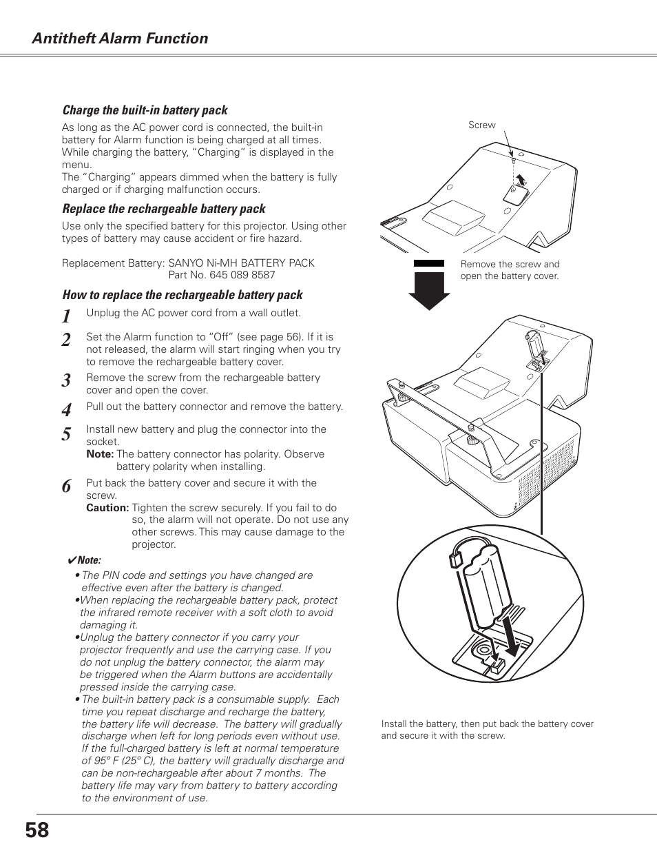 Antitheft alarm function | Sanyo PJLINK PLC-XL51 User Manual | Page 58 / 77