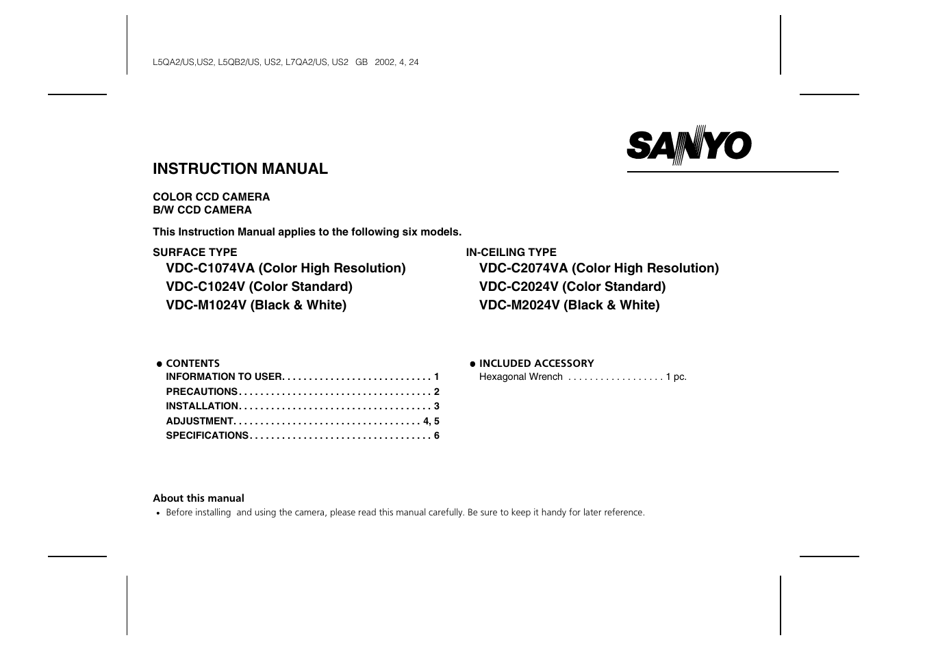 Sanyo VDC-M1024V User Manual | 8 pages