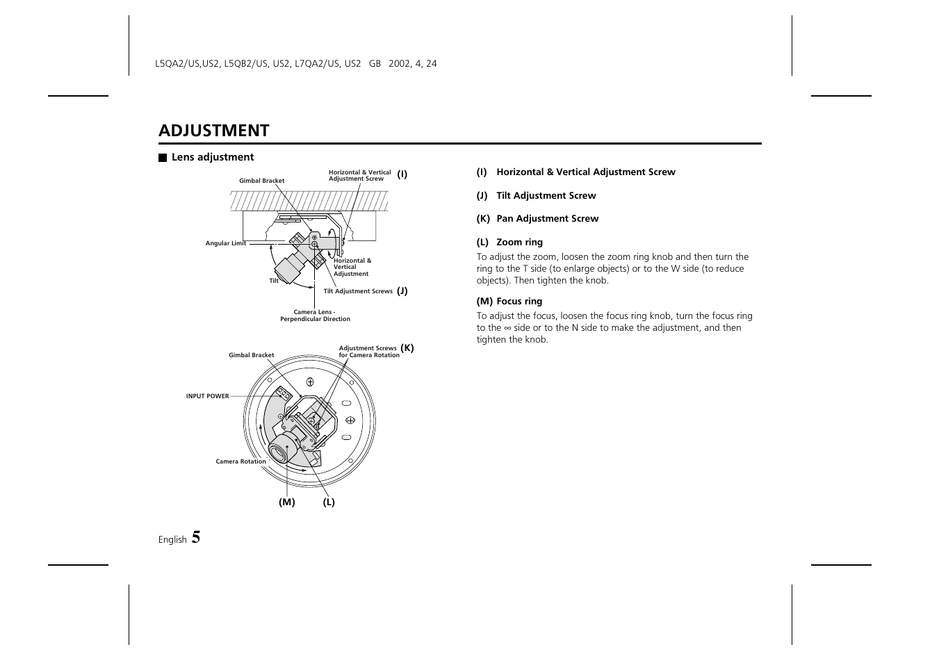 Adjustment | Sanyo VDC-M1024V User Manual | Page 6 / 8